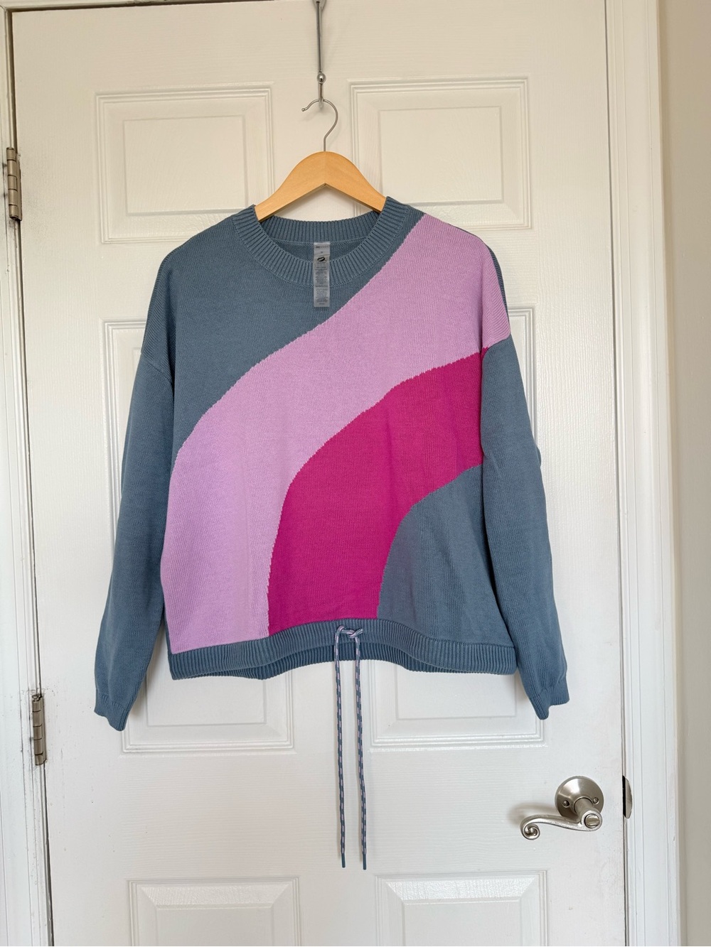 Lou & Grey Slate Blue Crewneck Sweater with Pink & Magenta Colorblock